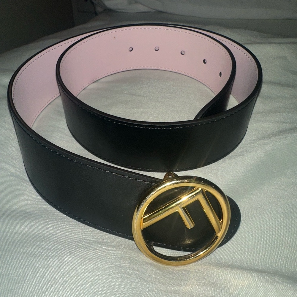 Fendi Black Belt with Gold Logo Buckle